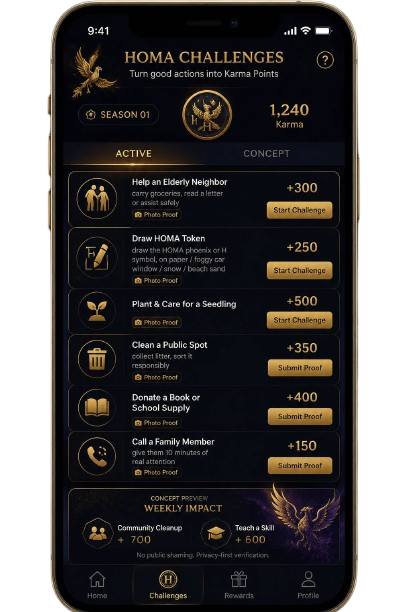 HOMA Karma missions screen